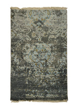 A32417 Oriental Rug Indian Handmade Area Modern Neutral 1'11'' x 3'1'' -2x3- Gray Blue Abstract Erased Design