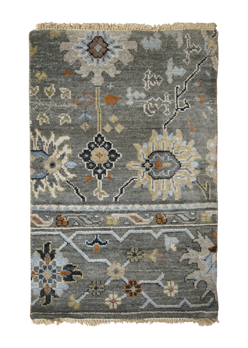 A32418 Oriental Rug Indian Handmade Area Transitional 1'11'' x 3'0'' -2x3- Gray Oushak Partition Abstract Design