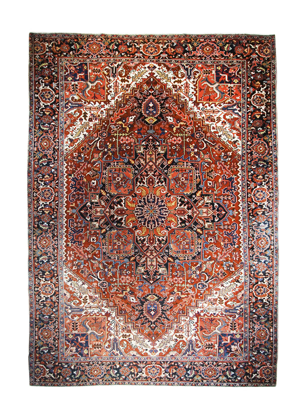 A32421 Persian Rug Heriz Handmade Area Tribal Antique 9'2'' x 13'1'' -9x13- Red Geometric Design