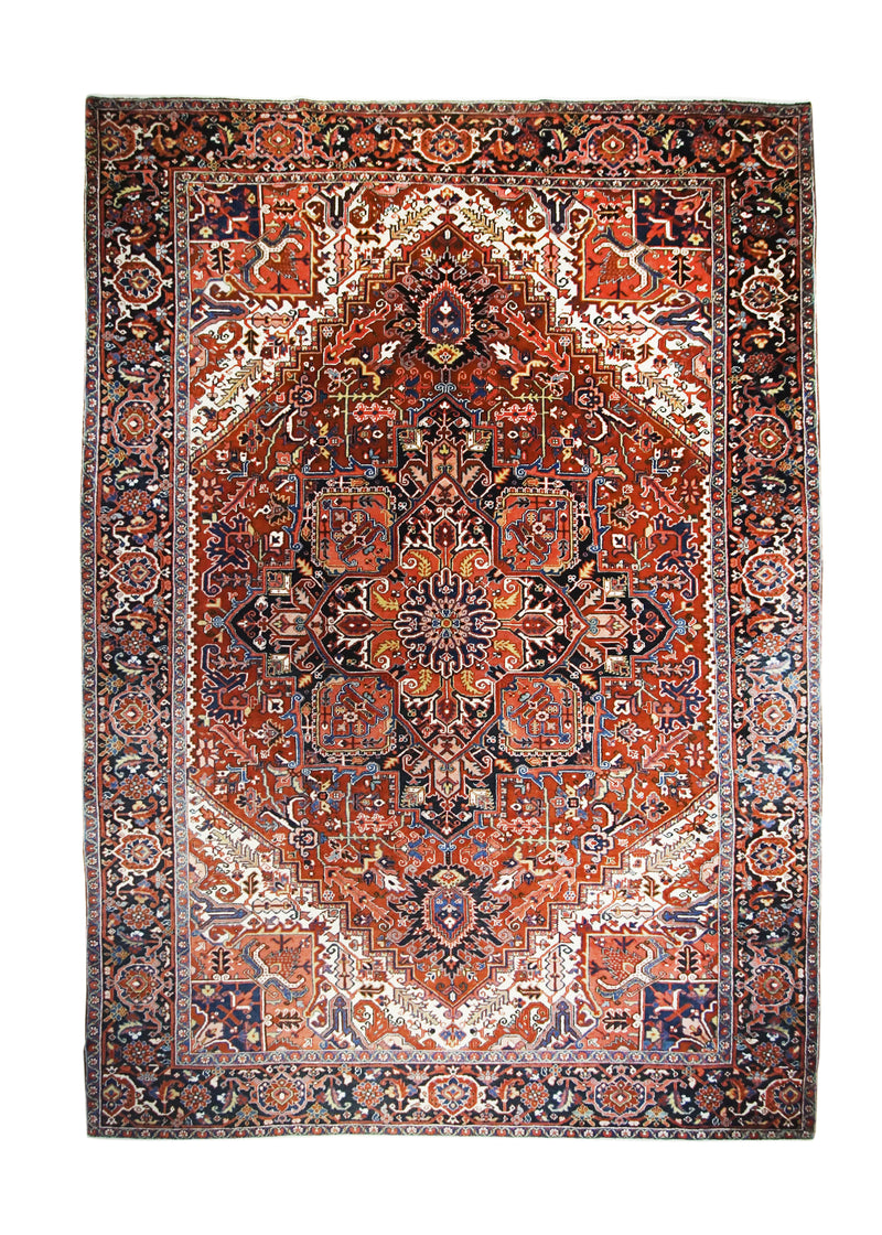 A32421 Persian Rug Heriz Handmade Area Tribal Antique 9'2'' x 13'1'' -9x13- Red Geometric Design