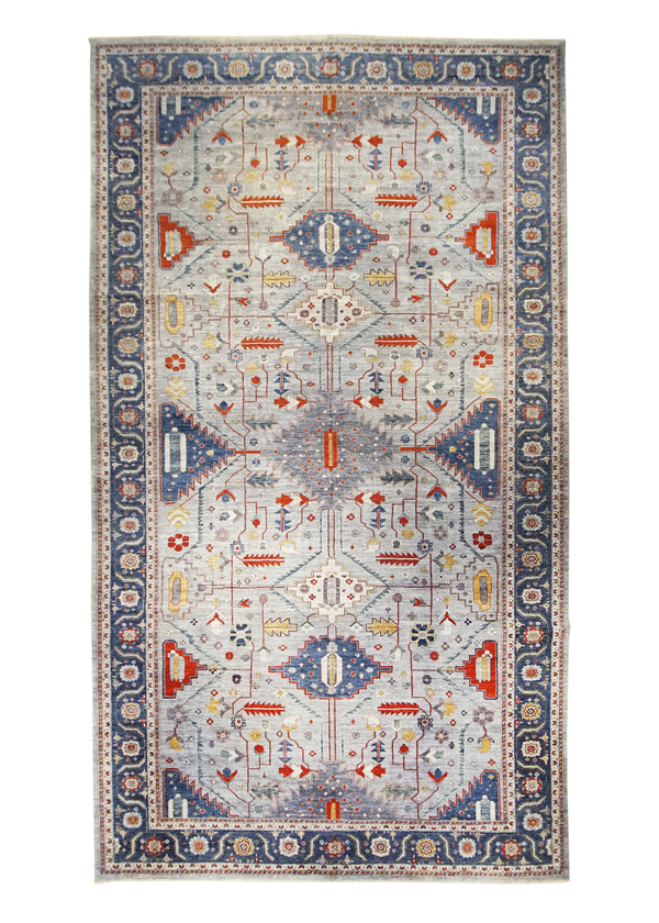 A32444 Oriental Rug Pakistani Handmade Area Transitional 10'2'' x 18'6'' -10x19- Gray Blue Red Ariana Geometric Design