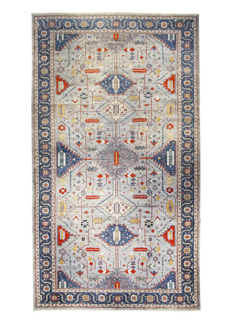 A32444 Oriental Rug Pakistani Handmade Area Transitional 10'2'' x 18'6'' -10x19- Gray Blue Red Ariana Geometric Design