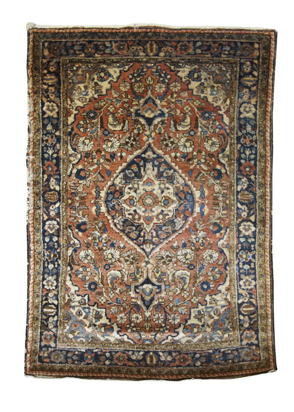A32449 Persian Rug Hamadan Handmade Area Tribal Antique 3'2'' x 4'7'' -3x5- Red Blue Floral Design