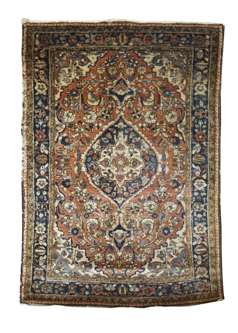 A32449 Persian Rug Hamadan Handmade Area Tribal Antique 3'2'' x 4'7'' -3x5- Red Blue Floral Design