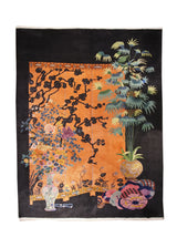 A32456 Oriental Rug Chinese Handmade Area Traditional Antique 8'8'' x 11'10'' -9x12- Orange Black Green Art Deco Floral Design