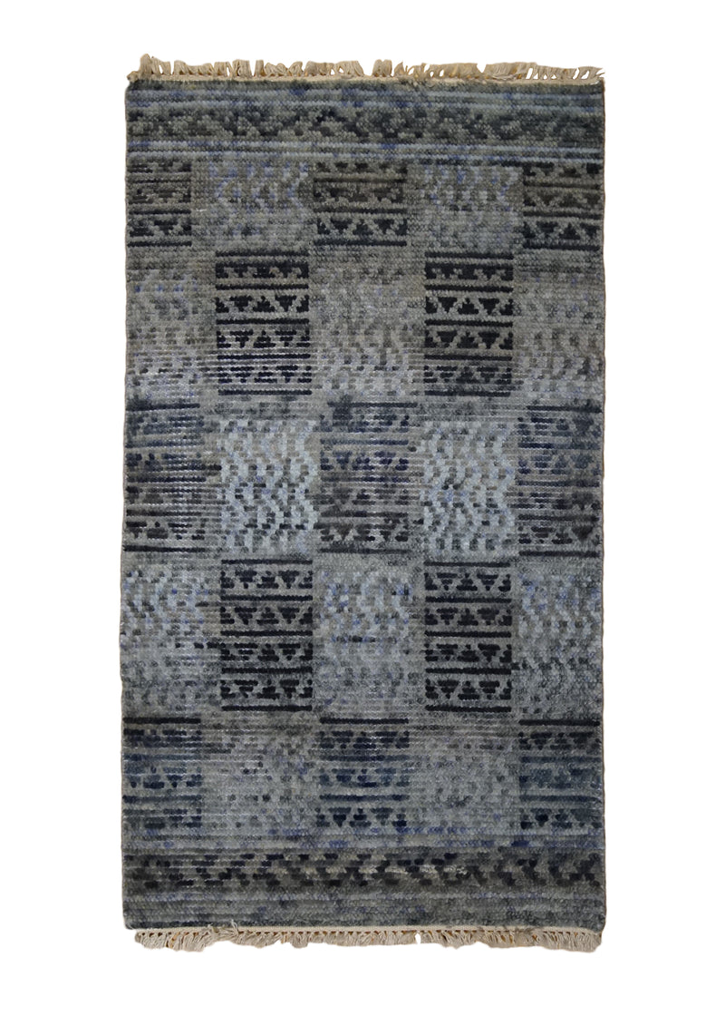 A32469 Oriental Rug Indian Handmade Area Transitional 1'10'' x 3'2'' -2x3- Whites Beige Black Geometric Design
