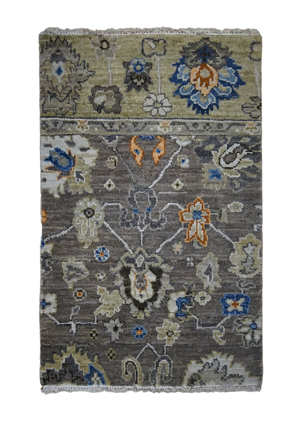 A32472 Oriental Rug Indian Handmade Area Transitional 2'0'' x 3'0'' -2x3- Whites Beige Gray Floral Partition Oushak Design