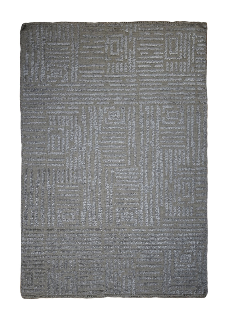 A32473 Oriental Rug Indian Handmade Area Transitional Neutral 2'0'' x 3'0'' -2x3- Whites Beige Geometric Design