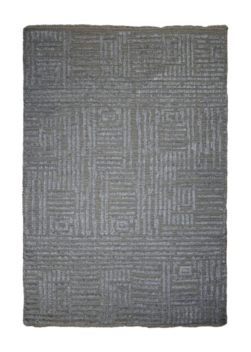 A32474 Oriental Rug Indian Handmade Area Transitional Neutral 2'0'' x 3'0'' -2x3- Gray Geometric Design