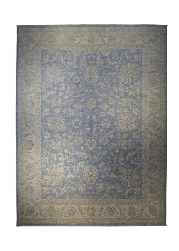 A32487 Oriental Rug Pakistani Handmade Area Transitional Neutral 8'9'' x 11'10'' -9x12- Blue Whites Beige Silver Wash Oushak Floral Design