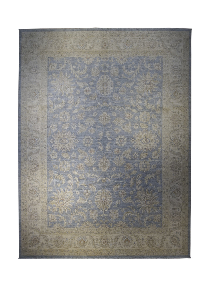 A32487 Oriental Rug Pakistani Handmade Area Transitional Neutral 8'9'' x 11'10'' -9x12- Blue Whites Beige Silver Wash Oushak Floral Design