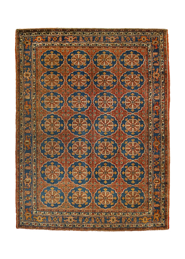 A32494 Persian Rug Azerbaijan Handmade Area Antique Traditional 6'6'' x 8'6'' -7x9- Red Blue Geometric Design
