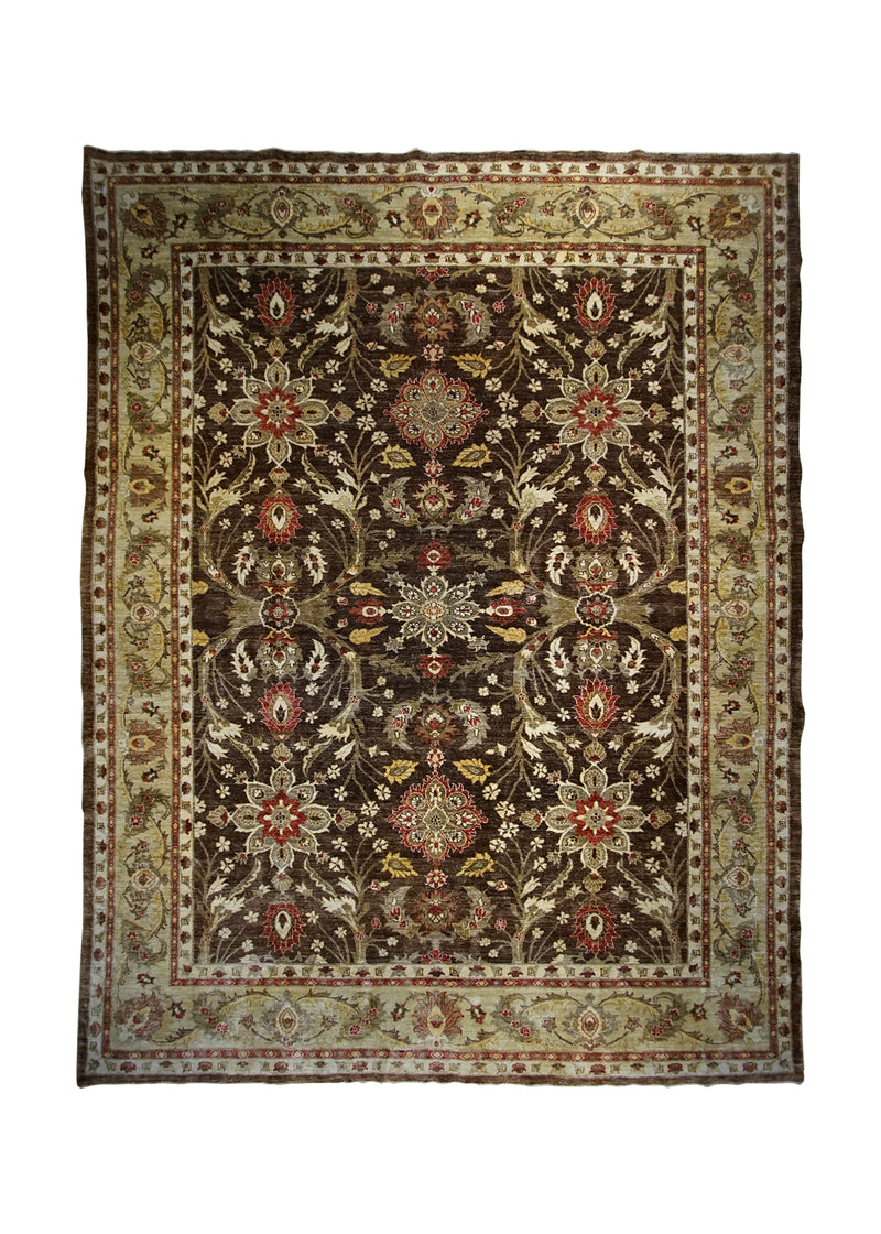 A32497 Oriental Rug Pakistani Handmade Area Transitional 8'10'' x 11'7'' -9x12- Brown Green Antique Washed Oushak Floral Design