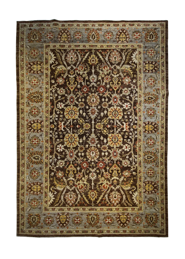 A32498 Oriental Rug Pakistani Handmade Area Transitional 6'3'' x 9'1'' -6x9- Brown Green Yellow Gold Antique Washed Oushak Floral Design
