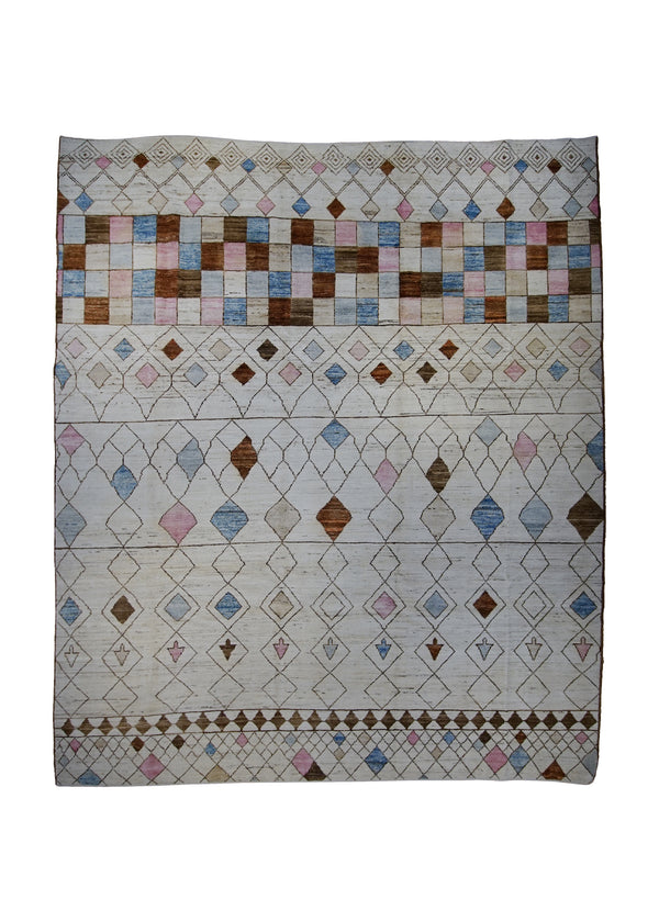 A32534 Oriental Rug Pakistani Handmade Area Transitional Tribal 8'3'' x 9'10'' -8x10- Whites Beige Brown Pink Geometric Moroccan Design