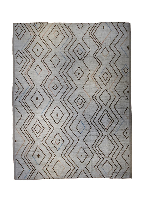A32536 Oriental Rug Pakistani Handmade Area Tribal Neutral 10'3'' x 13'8'' -10x14- Whites Beige Brown Geometric Moroccan Design