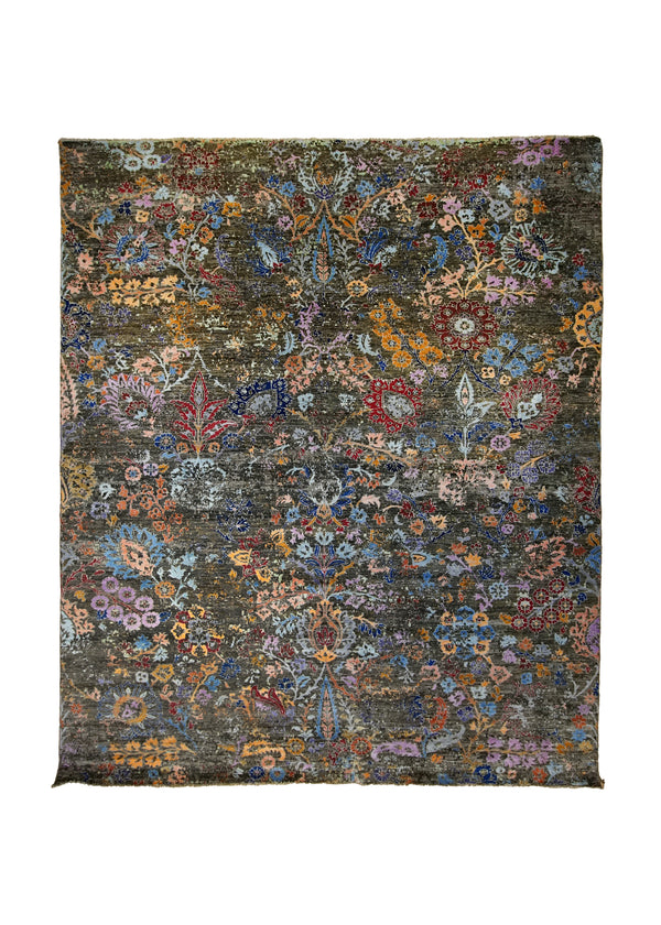 A32538 Oriental Rug Pakistani Handmade Area Transitional Modern 8'0'' x 9'10'' -8x10- Multi-color Green Purple Abstract Erased Design.jpg