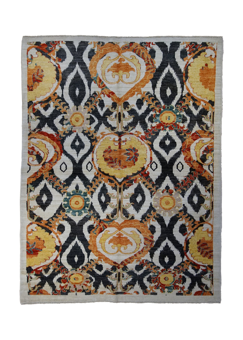 A32542 Oriental Rug Pakistani Handmade Area Transitional 5'0'' x 6'7'' -5x7- Yellow Gold Black Abstract Geometric Design.jpg