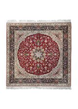 A32552 Persian Rug Tabriz Handmade Square Traditional 6'7'' x 6'7'' -7x7- Red Green Floral Design