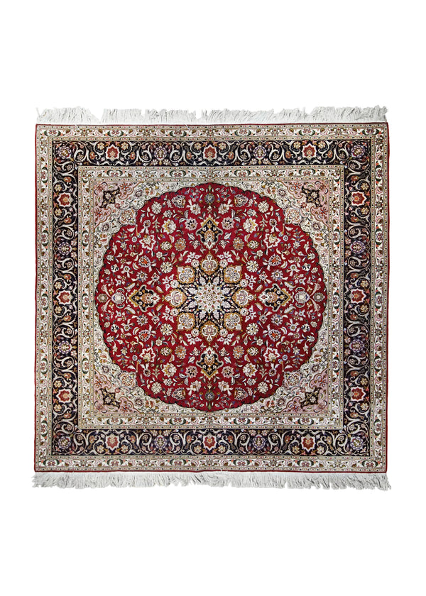 A32552 Persian Rug Tabriz Handmade Square Traditional 6'7'' x 6'7'' -7x7- Red Green Floral Design