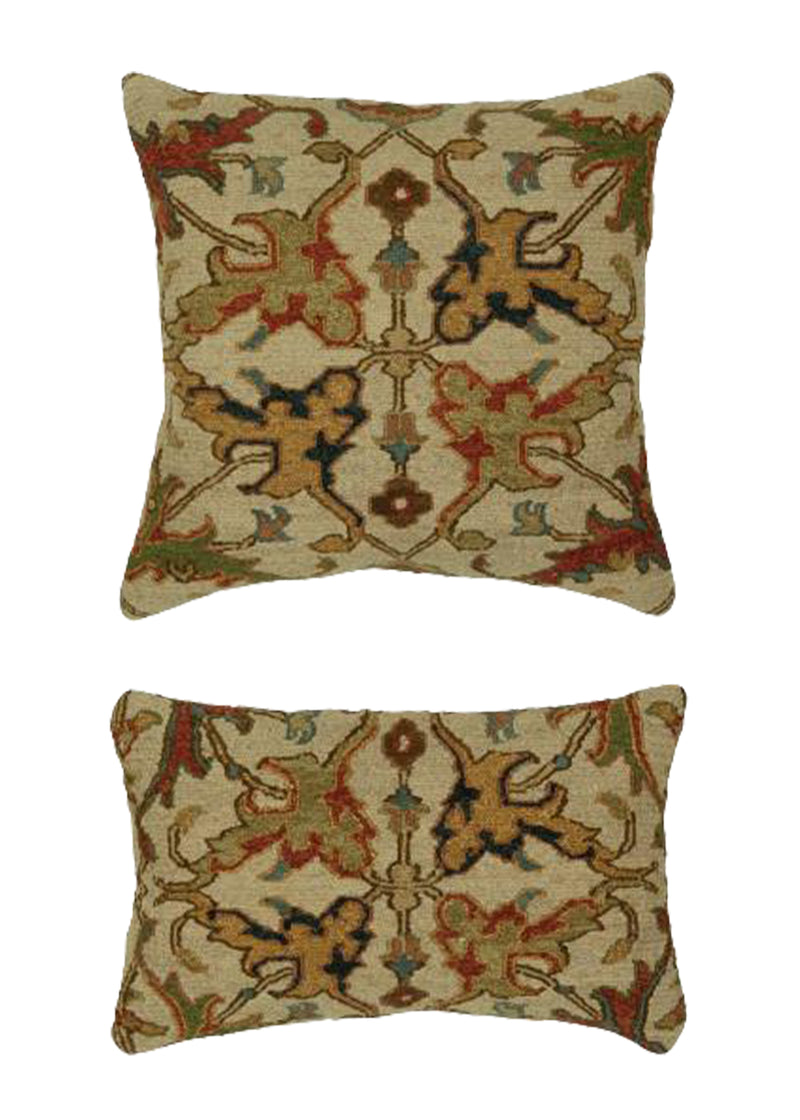 A32569 Oriental Rug Indian Handmade Pillow Transitional 1'10'' x 1'10'' -2x2- Whites Beige Yellow Gold Geometric Heriz Design