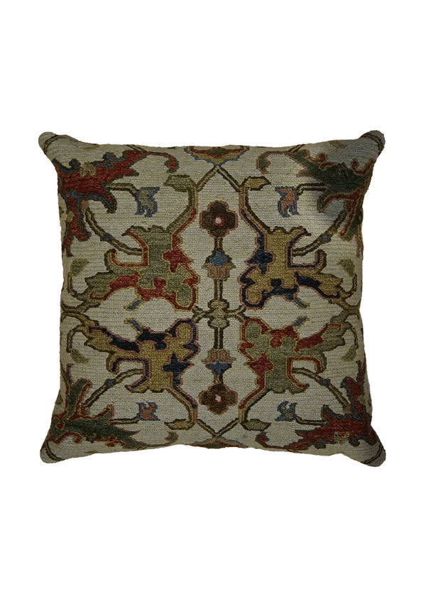 A32570 Oriental Rug Indian Handmade Pillow Transitional 1'10'' x 1'10'' -2x2- Whites Beige Red Geometric Design