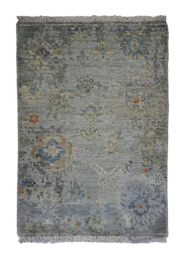 A32572 Oriental Rug Indian Handmade Area Transitional 2'0'' x 3'0'' -2x3- Whites Beige Blue Floral Oushak Design
