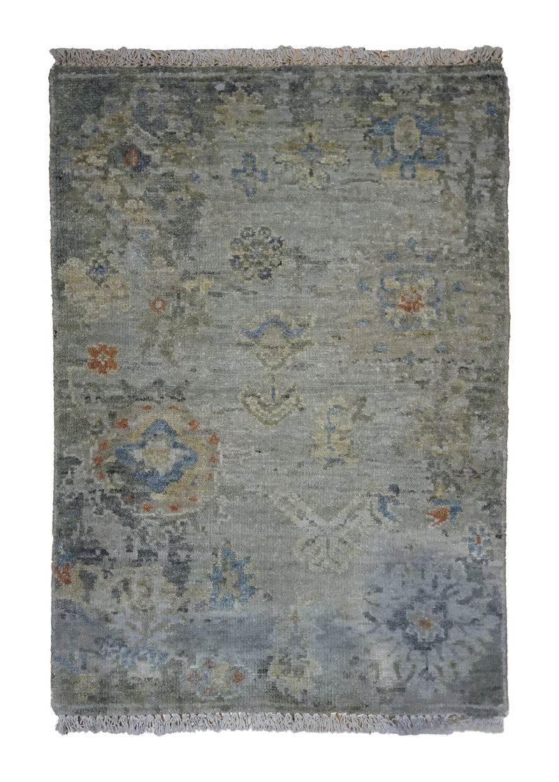 A32572 Oriental Rug Indian Handmade Area Transitional 2'0'' x 3'0'' -2x3- Whites Beige Blue Floral Oushak Design