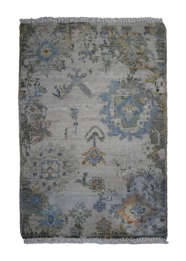 A32573 Oriental Rug Indian Handmade Area Transitional 2'0'' x 3'0'' -2x3- Whites Beige Blue Floral Oushak Design
