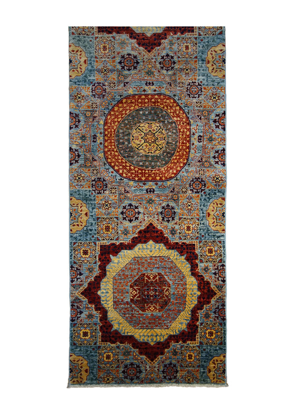 A32579 Oriental Rug Pakistani Handmade Runner Transitional 2'7'' x 19'3'' -3x19- Blue Yellow Gold Mamluk Nooristan Design
