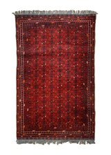 A32607 Oriental Rug Afghan Handmade Area Tribal 3'2'' x 4'11'' -3x5- Red Khal Mohammadi Geometric Design