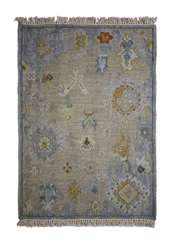 A32613 Oriental Rug Indian Handmade Area Transitional 2'0'' x 3'0'' -2x3- Whites Beige Blue Yellow Gold Floral Oushak Design