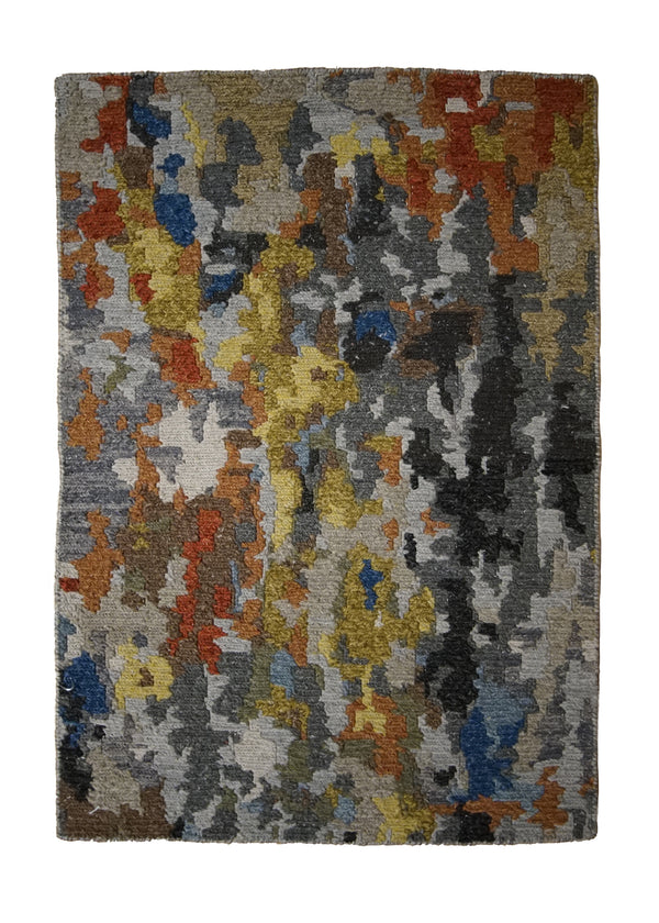 A32615 Oriental Rug Indian Handmade Area Modern 2'0'' x 3'0'' -2x3- Gray Multi-color Multi-color Abstract Splatter Design