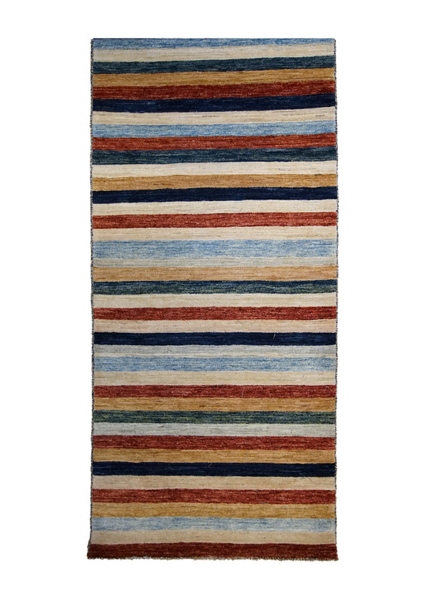 A32639 Oriental Rug Pakistani Handmade Runner Transitional 2'10'' x 9'8'' -3x10- Multi-color Red Blue Gabbeh Stripes Design