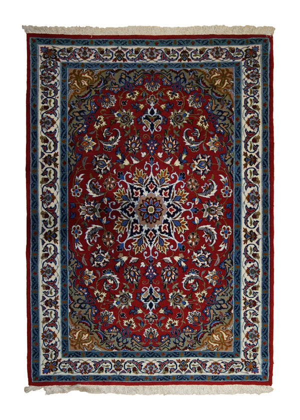 A32646 Persian Rug Isfahan Handmade Area Traditional 2'5'' x 3'5'' -2x3- Red Blue Floral Design