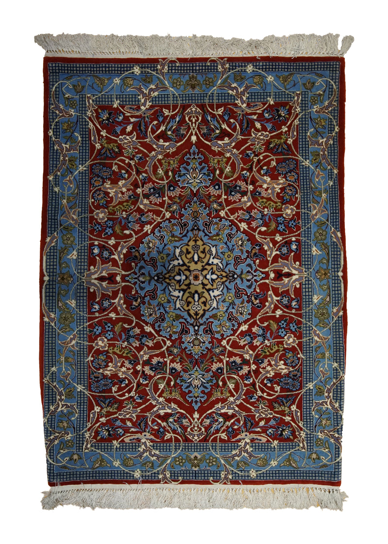 A32647 Persian Rug Isfahan Handmade Area Traditional 2'4'' x 3'4'' -2x3- Red Blue Floral Design