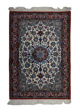 A32649 Persian Rug Isfahan Handmade Area Traditional 2'4'' x 3'5'' -2x3- Whites Beige Red Blue Floral Design
