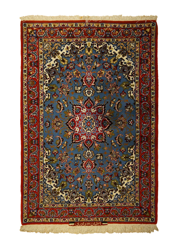 A32650 Persian Rug Isfahan Handmade Area Traditional 2'5'' x 3'6'' -2x4- Blue Red Davari Floral Design