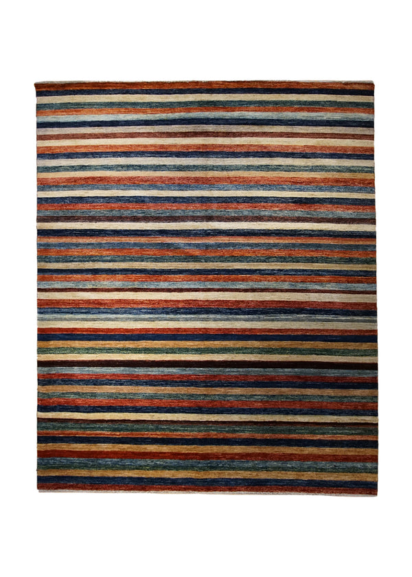 A32676 Oriental Rug Pakistani Handmade Area Transitional 7'11'' x 9'8'' -8x10- Multi-color Red Gabbeh Stripes Design
