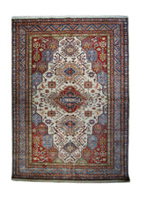 A32729 Oriental Rug Pakistani Handmade Area Transitional Tribal 5'6'' x 7'8'' -6x8- Whites Beige Blue Red Kazak Geometric Design