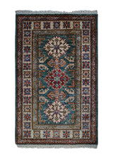 A32733 Oriental Rug Pakistani Handmade Area Transitional Tribal 2'1'' x 3'2'' -2x3- Green Kazak Geometric Design