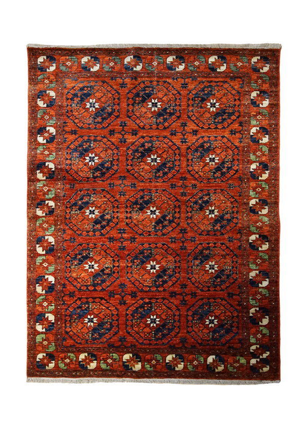 A32737 Oriental Rug Pakistani Handmade Area Transitional Tribal 4'9'' x 7'1'' -5x7- Red Ersari Geometric Design