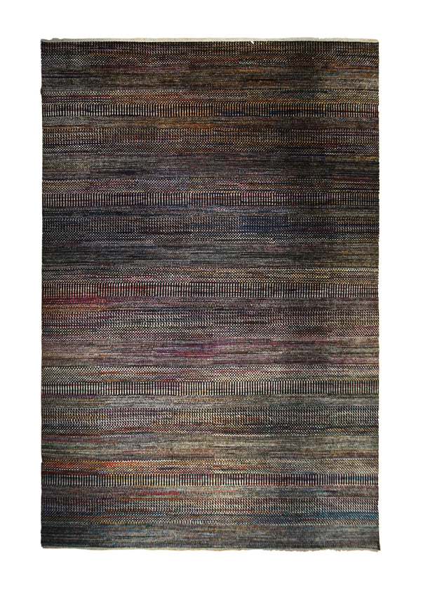 A32756 Oriental Rug Indian Handmade Area Modern 14'0'' x 20'0'' -14x20- Multi-color Gray Stripes Design
