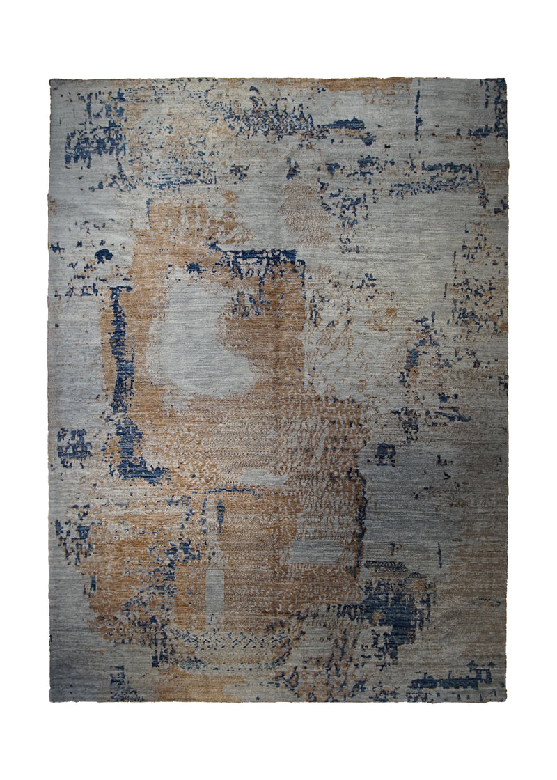 A32782 Oriental Rug Pakistani Handmade Area Modern 8'8'' x 11'11'' -9x12- Gray Blue Orange Abstract Splatter Design