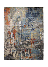A32783 Oriental Rug Indian Handmade Area Modern 8'1'' x 10'6'' -8x11- Blue Red Abstract Splatter Design