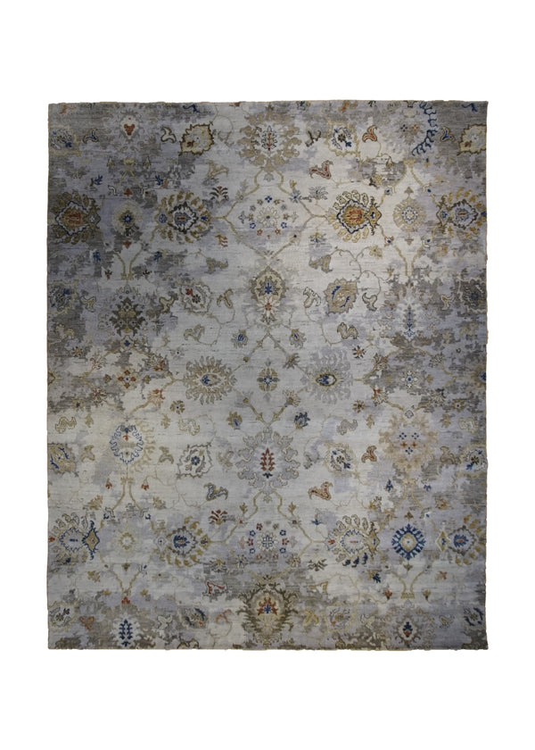 A32788 Oriental Rug Indian Handmade Area Transitional 7'12'' x 9'11'' -8x10- Whites Beige Blue Yellow Gold Geometric Oushak Design