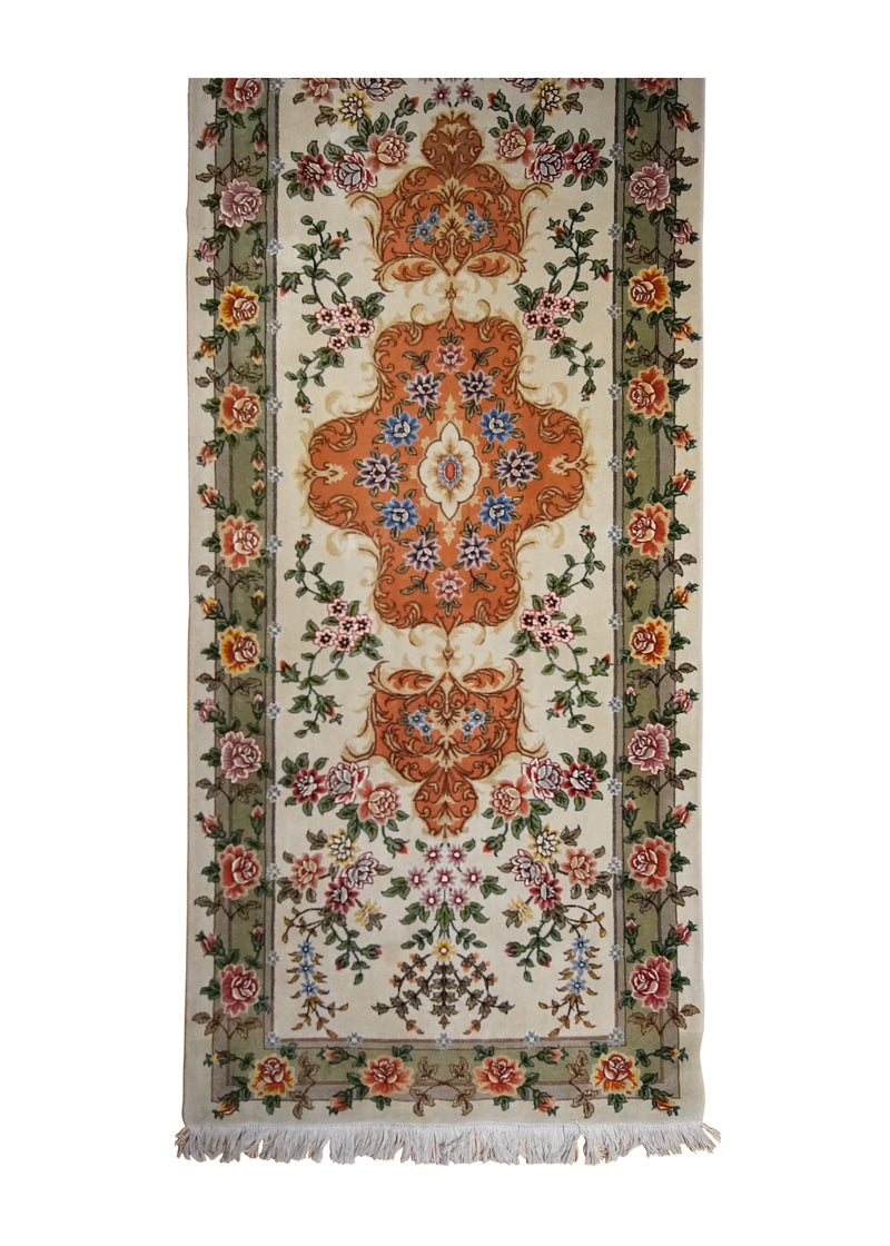 A32795 Persian Rug Tabriz Handmade Runner Traditional 2'10'' x 13'6'' -3x14- Whites Beige Green Pink Floral Naghsh Design