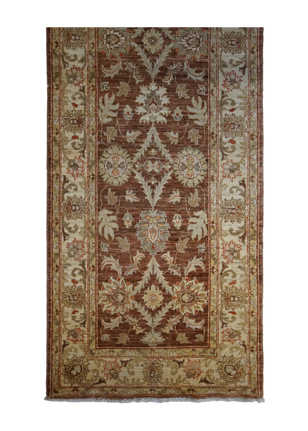 A32798 Oriental Rug Pakistani Handmade Runner Transitional 3'1'' x 9'10'' -3x10- Red Yellow Gold Antique Washed Oushak Floral Design