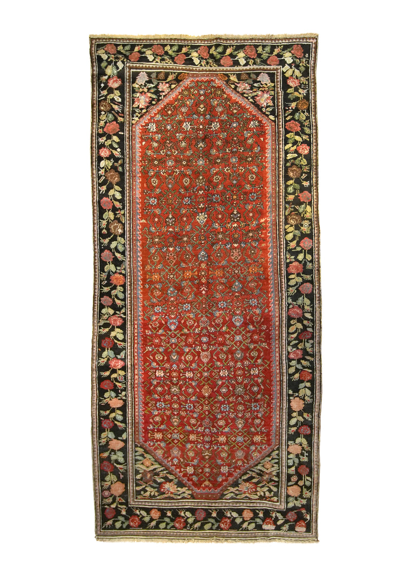 A32802 Caucasian Rug Handmade Runner Antique Tribal 5'0'' x 10'11'' -5x11- Red Green Geometric Herati Gol Farang Design.jpg