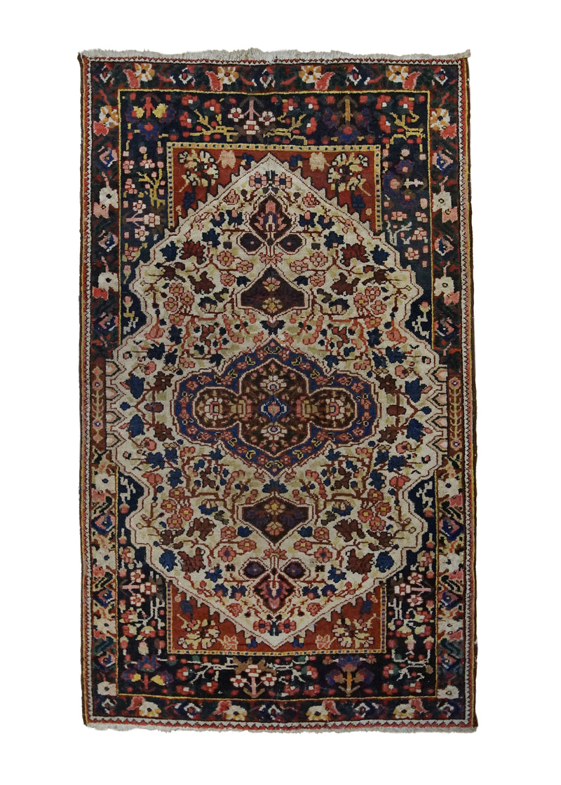 A32806 Persian Rug Bakhtiari Handmade Area Tribal 3'9'' x 6'5'' -4x6- Red Whites Beige Floral Design